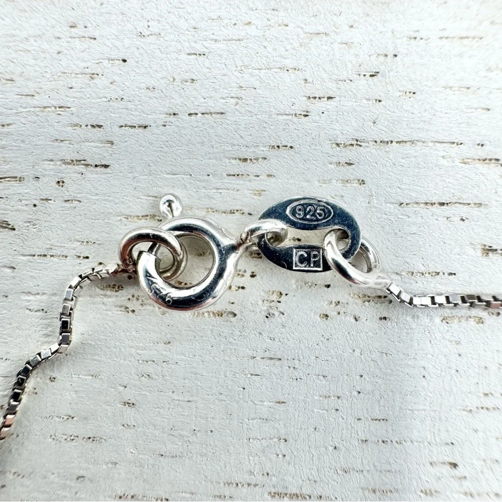 925 Sterling Silver Box Chain & Black Pearl Pendant Necklace 18”